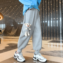 Girl Pants Spring Autumn Outside Wearing Loose Grey Sports Pants CUHK Childrens Tennis Red Girl Clothing 2022 New Wave Trendy