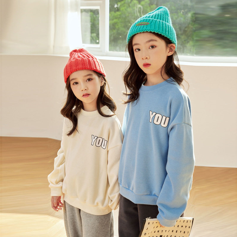 Girl's thick T-shirt Chunqiu Great children's tennis Red girl clothes 2022 new wave trendy Han Fan Chauded Early autumn blouses foreign pie