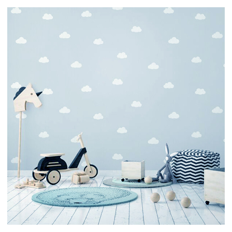 Spot KR Korea Import wallpaper Scrubbing Wallpaper Children House Cute Blue Sky White Clouds Boy Girl Background Wall