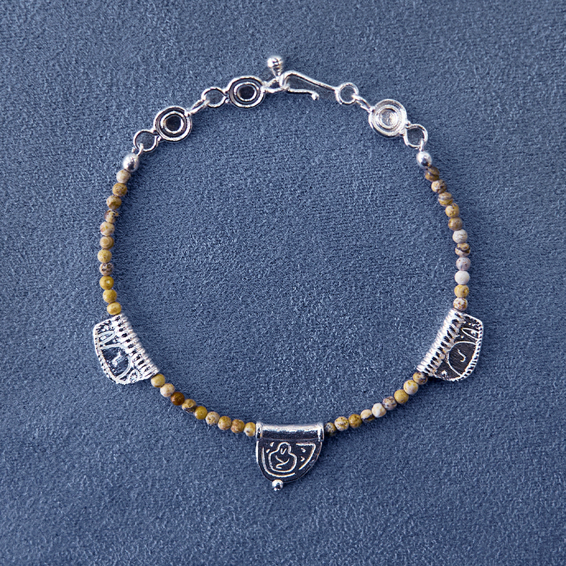 Sale E Pepe Pepper Salt Sterling Silver Picture Stone Mural Beaded Bracelet