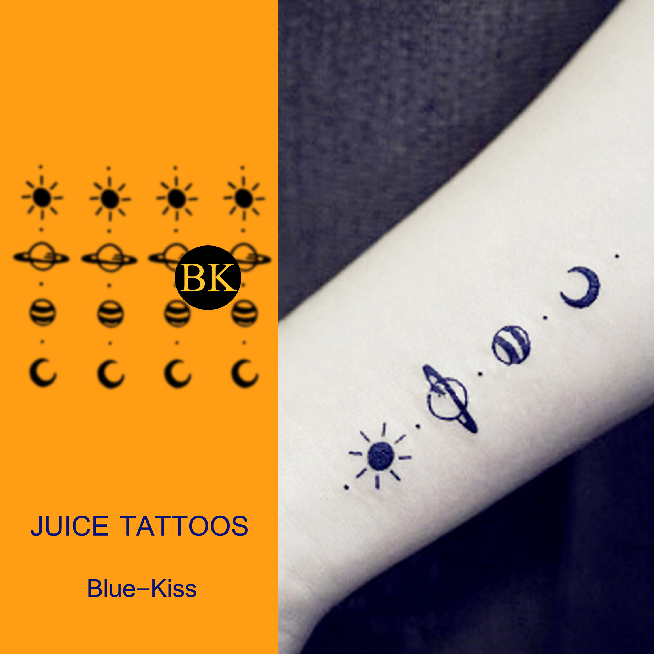 BLUEKISS Blue Kiss Cosmic Planet Small Fresh Wrist Juice Tattoo Herbal Sticker Waterproof and Lasting Ins for Men and Women