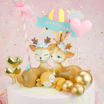 Fawn cake decoration ins Net red sika deer male doll happy birthday cute little animal plug-in