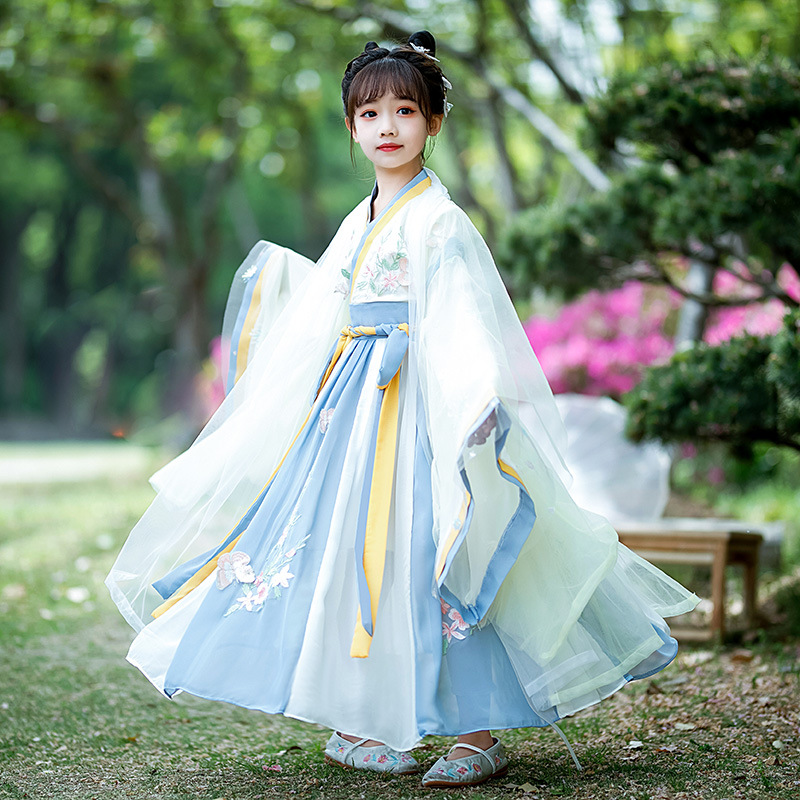女孩汉服秋中国儿童春秋唐装古装超仙秋连衣裙女孩古风Girls