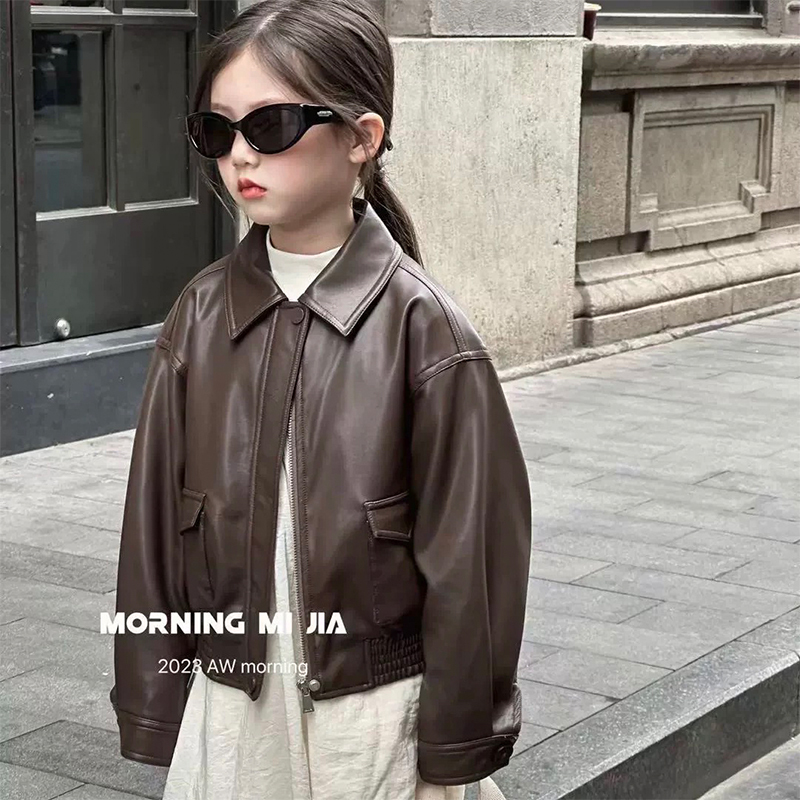 Girls' Leather Jacket Spring and Autumn 2025 New Stylish Children's Leather Jacket Trendy Top for Older Girls