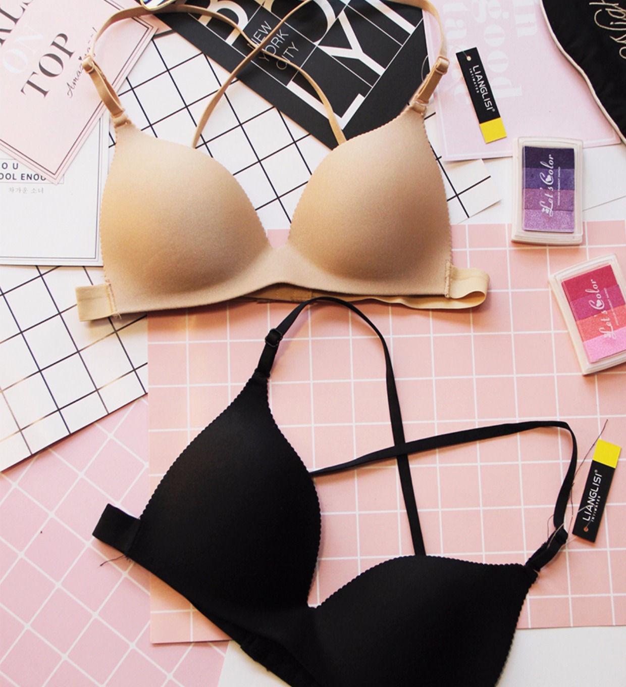 Người gầy có thể mặc! Sexy cup tam giác mà không có vành làm đẹp trở lại chéo áo ngực một mảnh liền mạch đồ lót mỏng đồ lót calvin klein nữ chính hãng