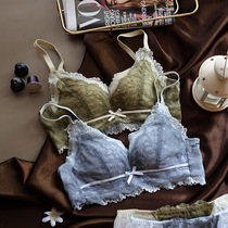 Silk Modal romantic beautiful underwear soft and comfortable without steel ring gathering bra set lace girl Japanese