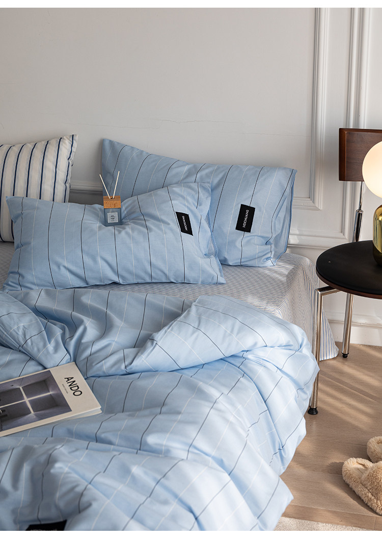 Комплект постельного белья 虾米的故事 из 100% хлопка в полоску синий цвет 3-4 предмета для студенческого общежития