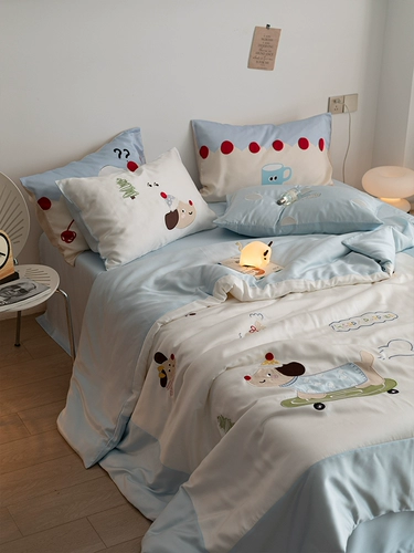 Мультяшный милый летний комплект для школьников, простыня, шелковый пододеяльник, покрывало, 60 шт, 4 предмета