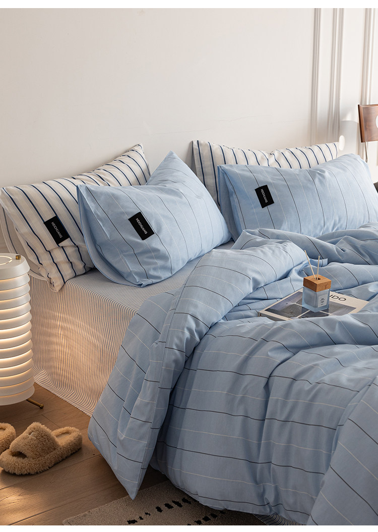 Комплект постельного белья 虾米的故事 из 100% хлопка в полоску синий цвет 3-4 предмета для студенческого общежития