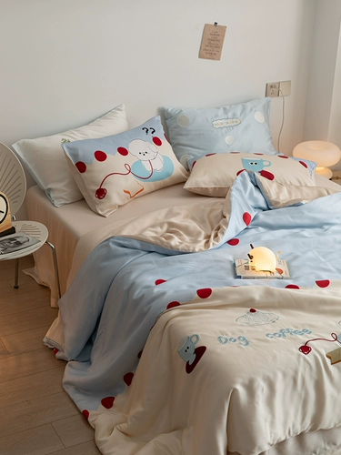 Мультяшный милый летний комплект для школьников, простыня, шелковый пододеяльник, покрывало, 60 шт, 4 предмета