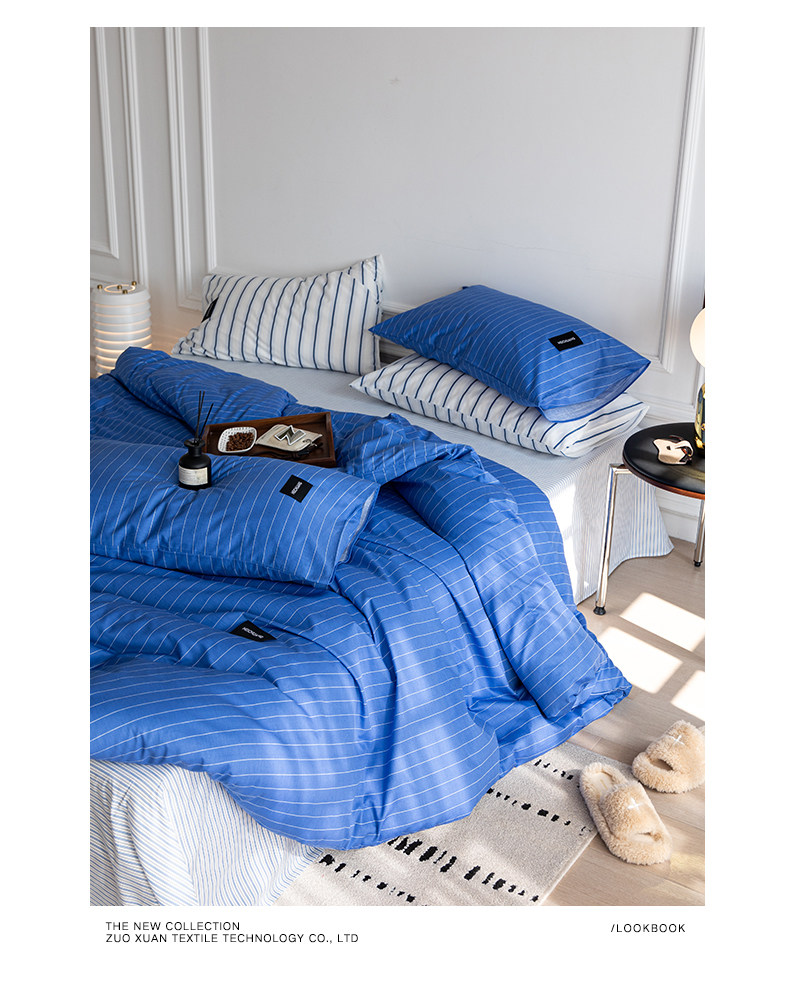 Комплект постельного белья 虾米的故事 из 100% хлопка в полоску синий цвет 3-4 предмета для студенческого общежития