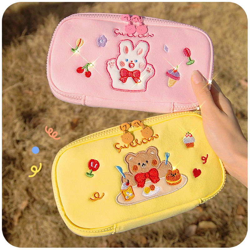 ins multifunctional pen bag cute super cute large capacity Japanese girl plush middle school students junior Chinese pencil case