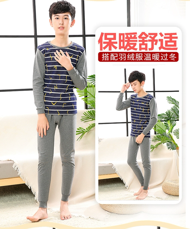 Teen Qiuyi Qiuku Suit Set Big Boy Thin Cotton Boy Học sinh trung học Học sinh Đồ lót ấm áp Cậu bé