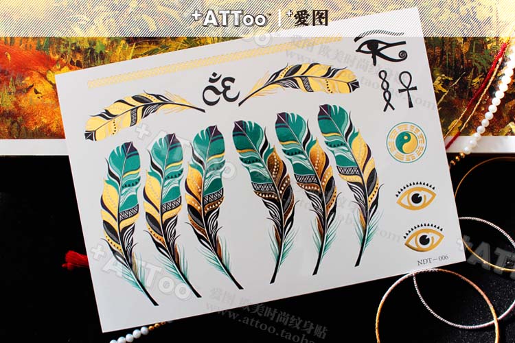 Bronzing bạc tattoo sticker Ai Cập lông hình xăm vòng đeo tay bền không thấm nước nam và nữ cơ thể sơn màu xanh Ấn Độ hình dán xăm mini