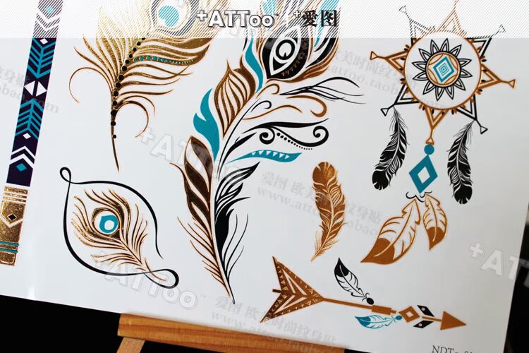 Dán hình xăm bạc bronzing nam và nữ bền không thấm nước hình xăm dán cơ thể sơn lông mơ ước bắt trẻ em bãi biển dán hình xăm dán full tay