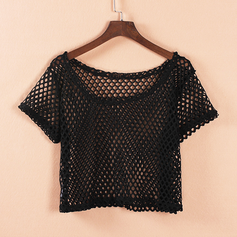 Hollow Mesh Short-Sleeved T-Shirt Mesh Top Summer Women's New Loose Short Lace Mesh Half-Sleeved Blouse Hollow Mesh Short-Sleeved T-Shirt Mesh Top Summer Women's New Loose Short Lace Mesh Half-Sleeved Blouse
