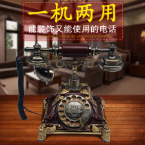 Vintage telephone card landline Home with antique nostalgic old-fashioned turntable European wired antique landline phone