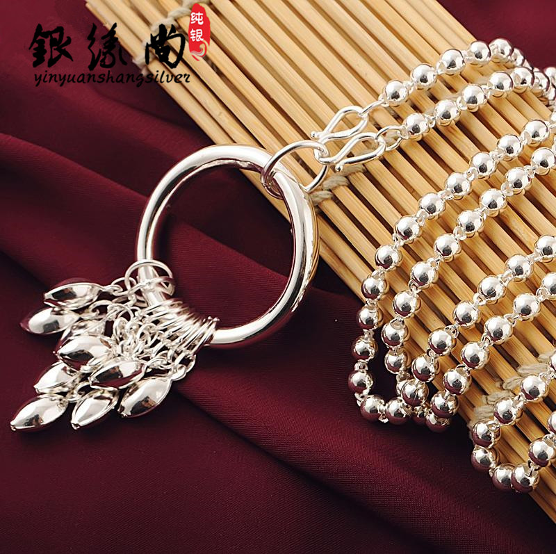 New 990 foot silver sterling silver sweater chain long version necklace female ball chain wild fashion large pendant tassel Korea