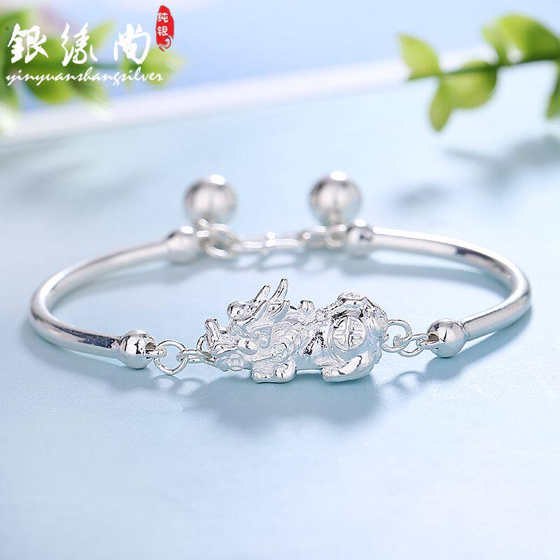 Silver bracelet 99 sterling silver female transporter Pixiu female Japanese and Korean version of the foot silver simple silver hand chain with bells to send girlfriend
