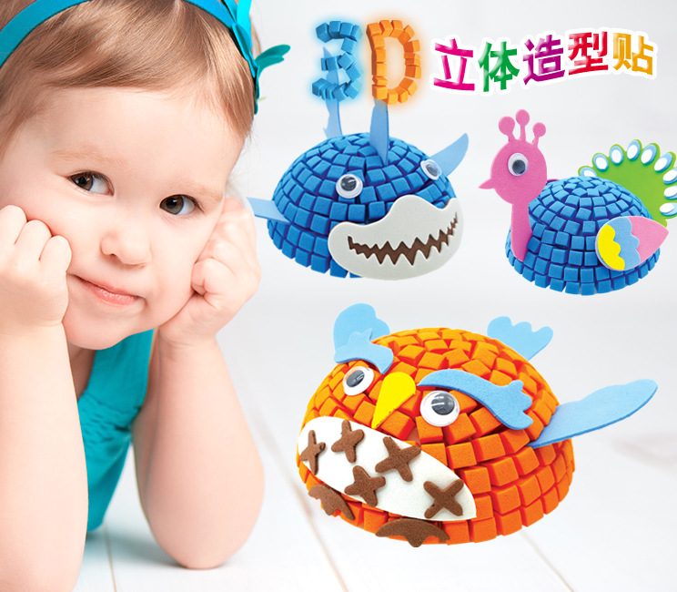 Trẻ mẫu giáo sáng tạo thủ công DIY bộ dụng cụ sản xuất Phim hoạt hình 3D dán khảm động vật trứng đồ chơi