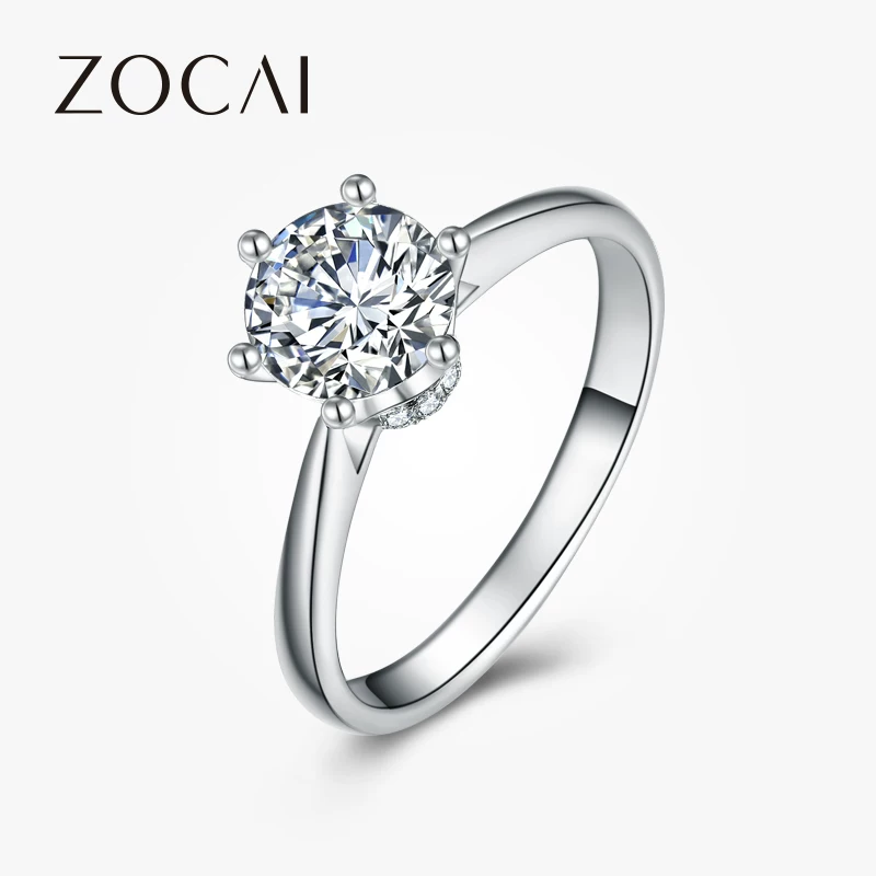 Кольцо с бриллиантом 18K золото «Zaki Bai» с шестиугольной лапкой, классическое обручальное, 30 очков 50 очков, подлинное помолвочное украшение для женщины