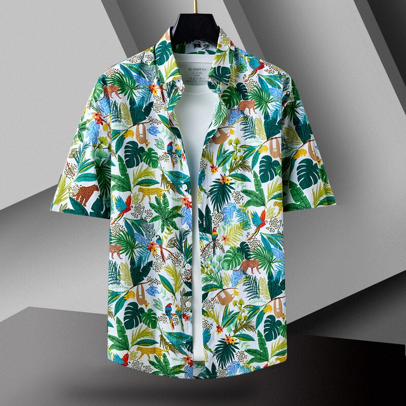 Beach Vacation Travel Shirt, Unisex Beach Hawaiian Island Floral Shirt, Large Size Breathable Cotton Top