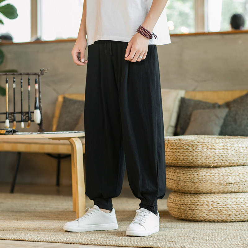 Monk Clothing New Product Leggings-Free Monk Pants Breathable Thin Washed Cotton Practice Meditation Monk Men and Women Cuffed Pants Long Pants