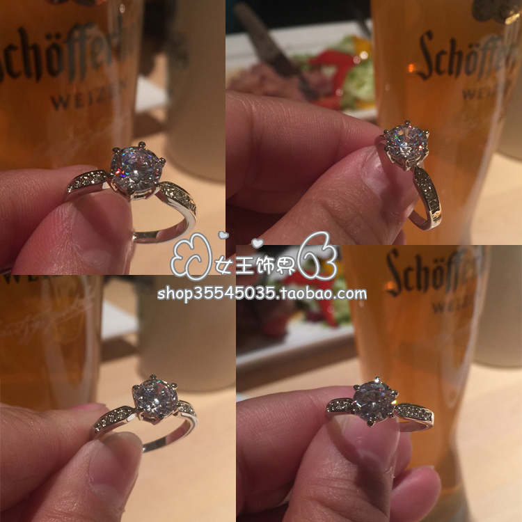 1.5 carat sáu móng vuốt nữ kim cương nhẫn cưới nhẫn Thụy Sĩ tim tám mũi tên zircon mô phỏng chiếc nhẫn kim cương