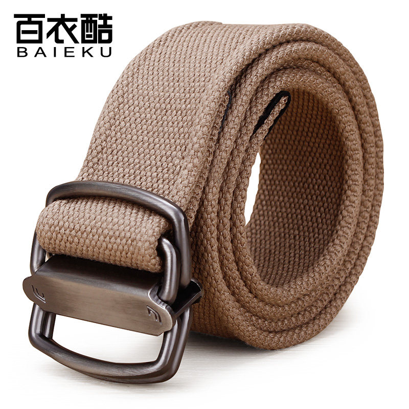 Widened stepless adjustment double ring buckle men's and women's canvas belt Casual tactical belt Trendy denim outdoor overalls belt