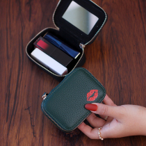 ChristyKathy womens bag coin purse lipstick bag Leather with mirror cosmetic bag data cable storage bag jewelry box