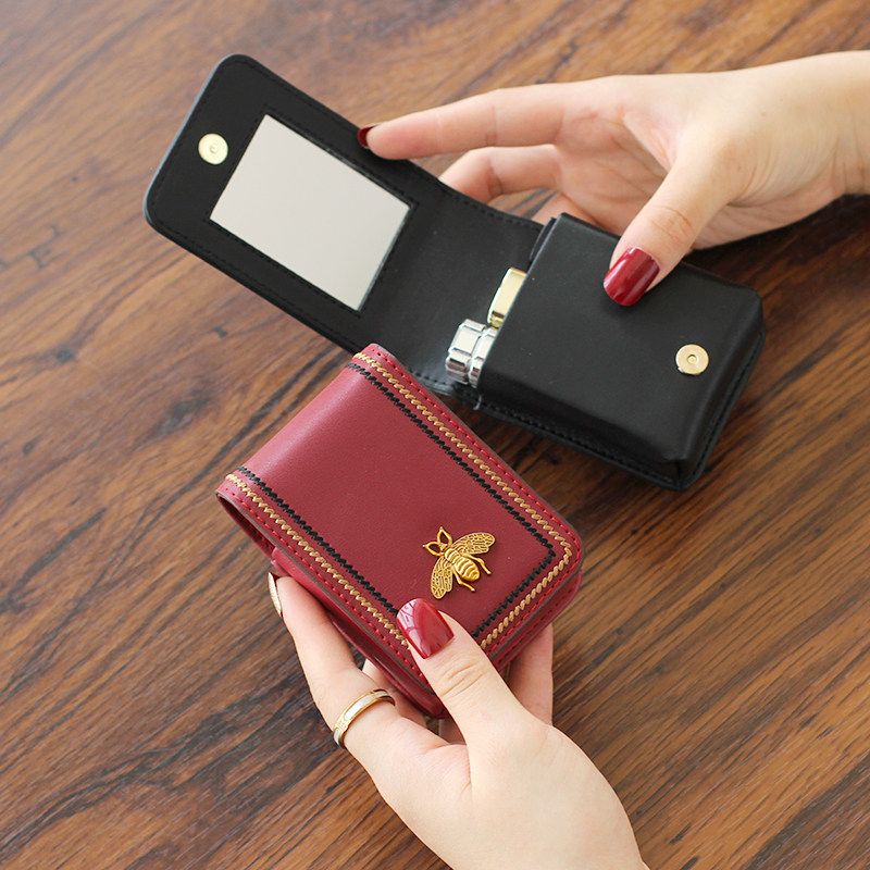 ChristyKathy women's bag mouth red bag 2021 new qualified small bee cow leather strap mirror stomp red box makeup bag