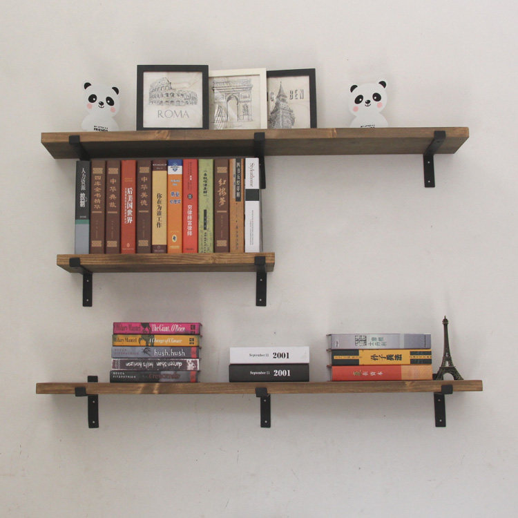 Iron art solid wood wall shelf one word clapboard bookshelf creative wall hanging machine upper box rack clapboard layer shelf bracket