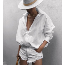 New neutral goddess white shirt handsome small profile cotton retro small lapel loose profile shirt shirt Women