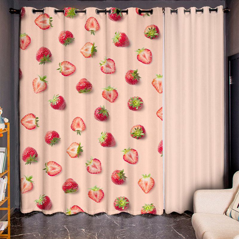 Custom long curtain hemp fruit printing bedroom living room balcony student bedroom full blackout punch hook curtain cloth