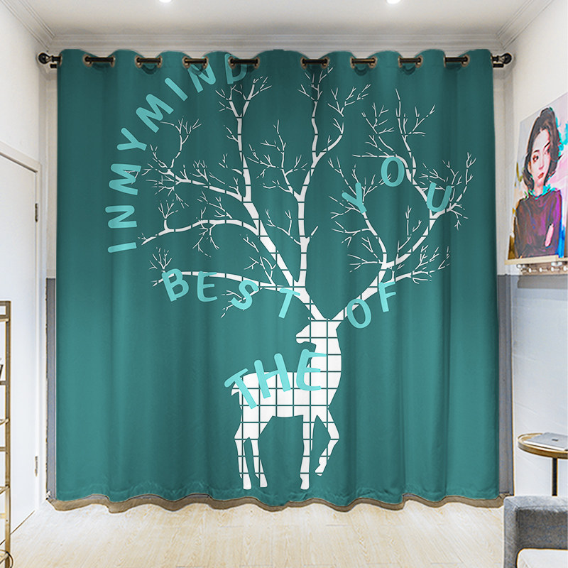 Custom long cord coarse hemp green chequered deer minimalist Nordic INS shading shading insulation sunscreen floor window blinds