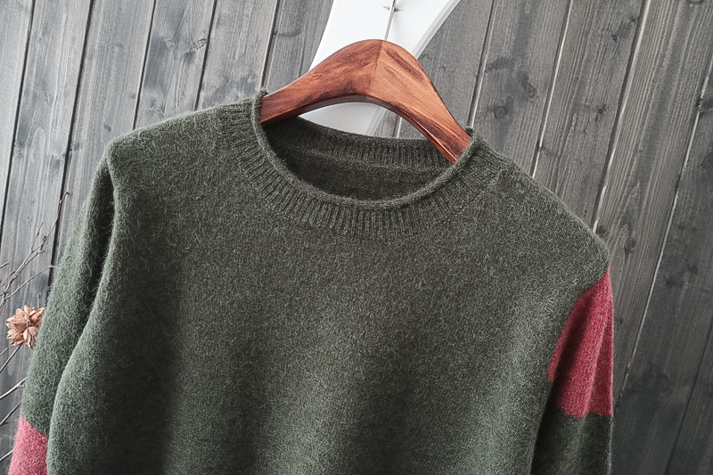 D16 lỏng lẻo uốn xoăn nhỏ cổ cao thả lỏng vai dài tay dày thỏ cashmere lõi sợi tóc áo len nữ
