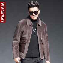 Fur one-piece mens autumn and winter sheep shearing lapel short Haining leather leather lamb fur grass coat tide