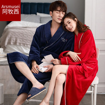 Lovers Sleeping Robes Winter Coral Suede Men and women Spring and autumn long Thickened Flannel bathrobes Home Sleeping Warm Morning Robes