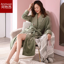 Winter sleeping robe woman long style Thickened Coral Suede Warm Autumn Winter Home Dress Lady Flannel Bathrobe Sexy Pyjamas