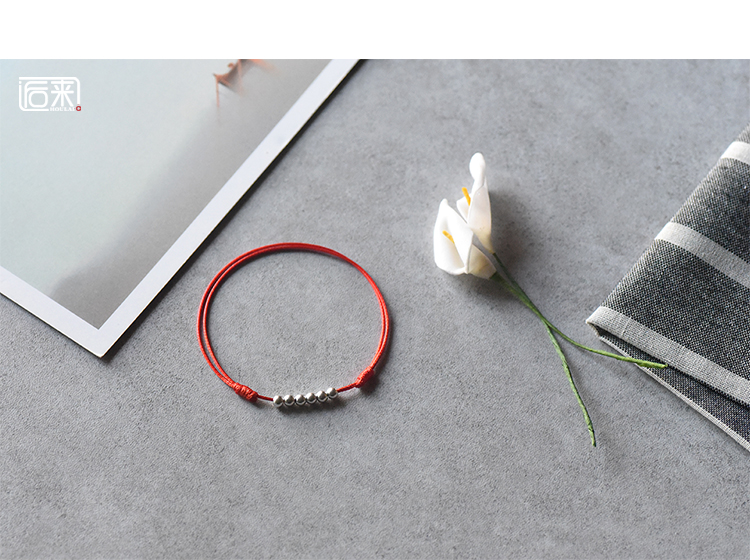 Sterling bạc chuyển hạt vòng chân dây đỏ đôi một cặp nam nữ Phiên bản Hàn Quốc của sinh viên đơn giản Sen retro retro ác ác phòng chống ác lắc chân nữ phong thủy