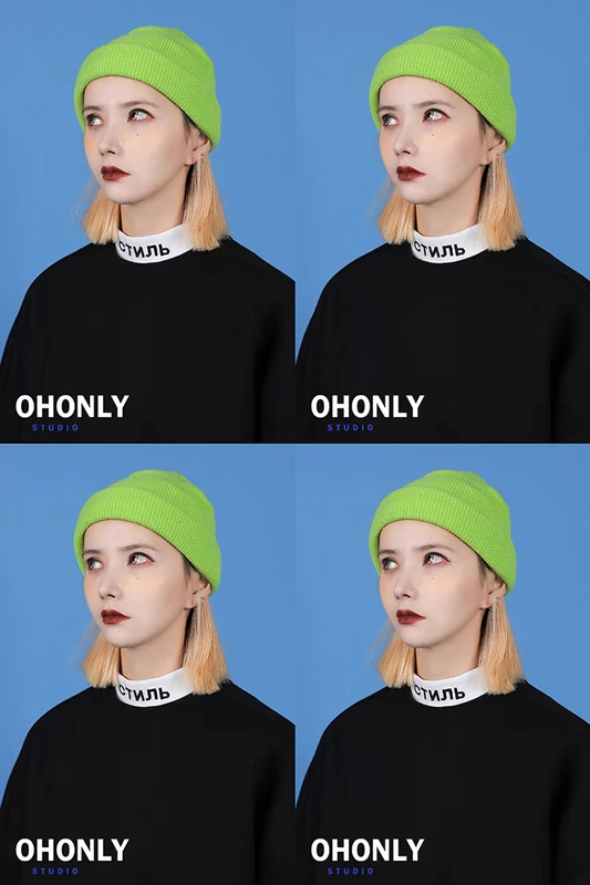 OHONLY tùy chỉnh vải tổng hợp lưới màu đỏ nhiều màu lỏng quá khổ Đàn ông và phụ nữ Hàn Quốc áo len độn ấm