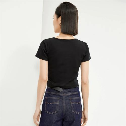 Эластичная цветная короткая приталенная футболка с коротким рукавом, квадратный вырез