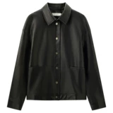 Черная короткая полиуретановая куртка, свободный крой