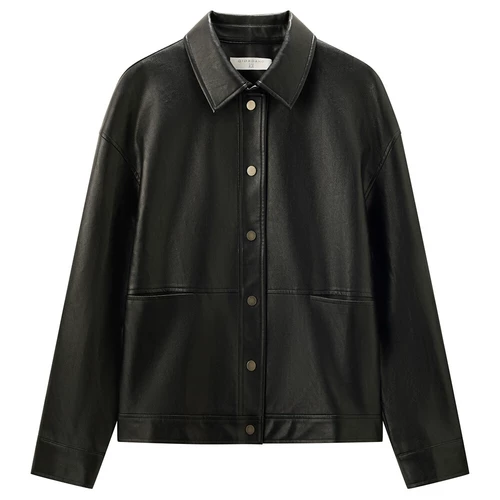 Черная короткая полиуретановая куртка, свободный крой