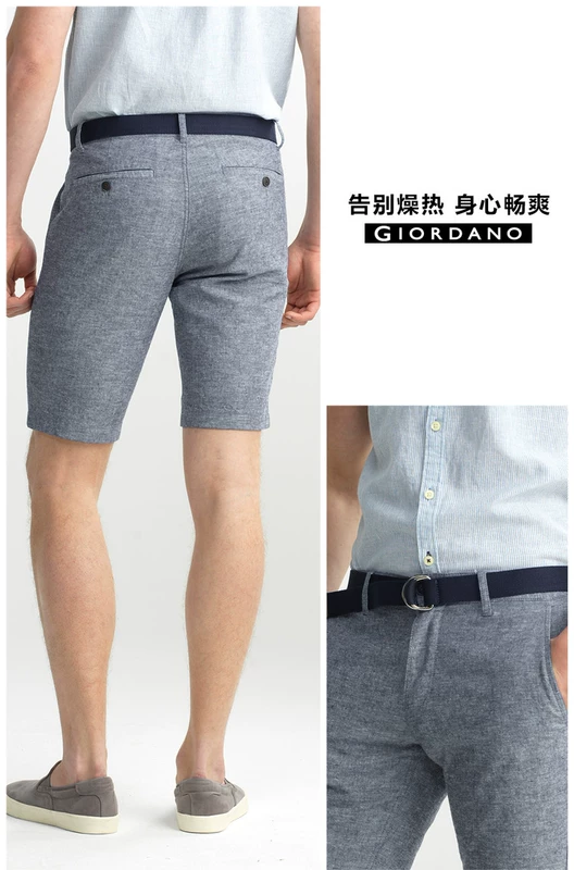 Quần short vải lanh Giordano nam màu sắc phù hợp với quần linen thẳng nam giản dị năm quần 01105009 thời trang nam