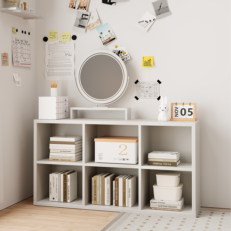 Bookshelf and Desk Combination, Grid Cabinet, Floor-Standing Low Cabinet, Simple Modern Versatile Home Storage Cabinet for Bedroom