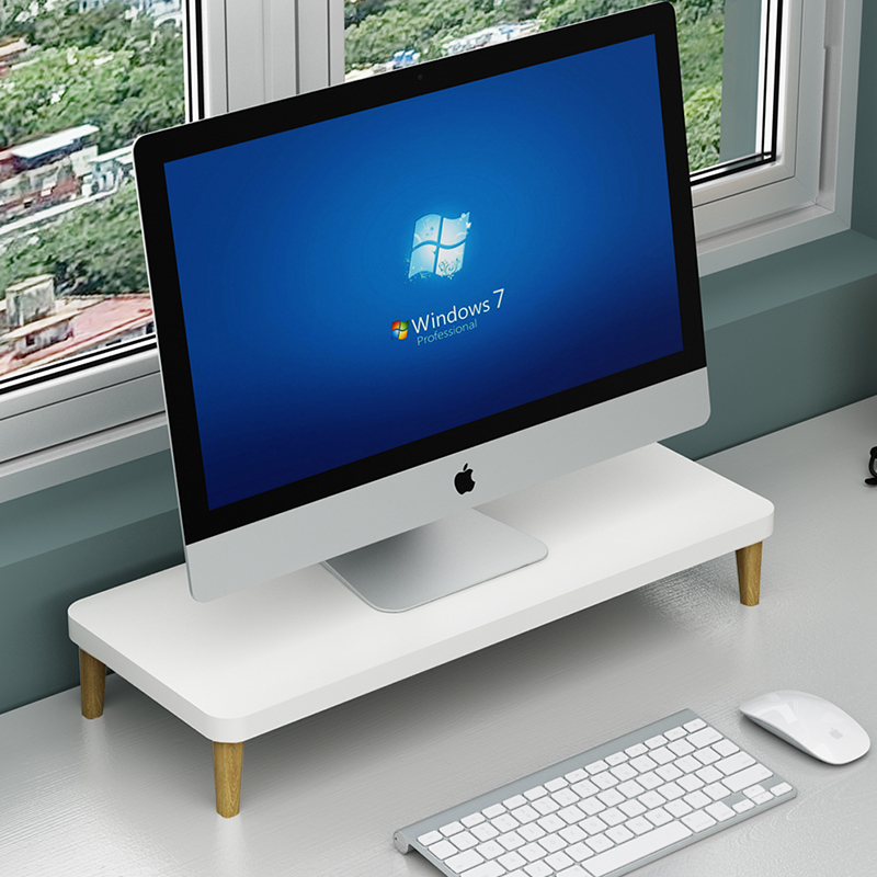 Desktop Computer Height-Adjustable Stand Monitor Bracket Screen Base Stand Office Desktop Storage Organizer Beech Wood