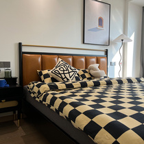 PH home light luxury simple leather bed master bedroom 18m double wedding bed small apartment European style 15m solid wood bed