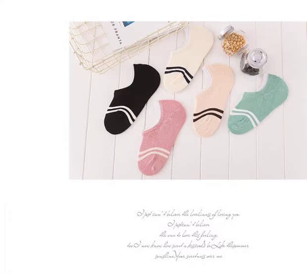 Mùa hè vớ cotton mỏng Nhật Bản hai thanh bar sọc thuyền vớ nữ cotton nông miệng vớ silicone chống trượt vớ vô hình tất bông xù nam