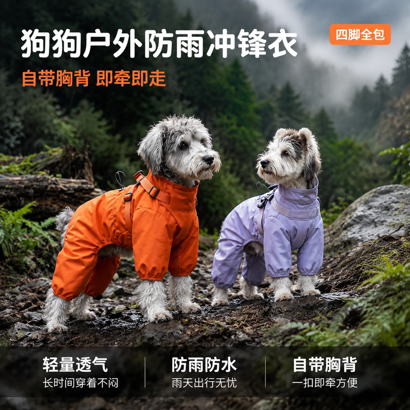 Dog Outdoor Lightweight Breathable Waterproof Raincoat Four-Legged Full-Cover Rainproof Jacket Schnauzer Shiba Inu with Built-In Harness Dog Outdoor Lightweight Breathable Waterproof Raincoat Four-Legged Full-Cover Rainproof Jacket Schnauzer Shiba Inu with Built-In Harness